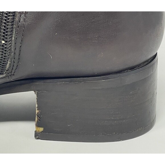 Etienne Aigner Brown Leather Knee High Riding Boots Zip Up 10M Embossed Logo - Picture 8 of 11